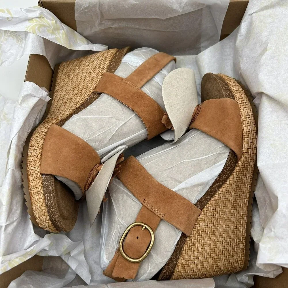 Sofft Cali Women's Wedge Suede Sandals Size 8.5 Brown Open Toe Flower Blossom